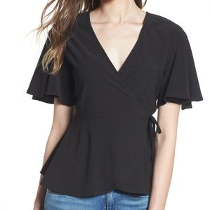 *like new* Leith black flounce sleeve wrap top